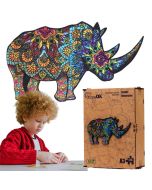 Puzzle drewniane eko 125 Rzadki nosorożec A3