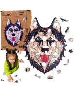 Puzzle drewniane eko 73 Śnieżny husky A4