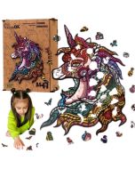 Puzzle drewniane eko 76 Tęczowy jednorożec A4