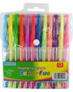 Długopisy żelowe + fluorescencyjne 12 kolorów
