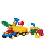 Samochód z naczepą z wiaderkiem zamek