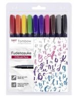 Flamastry brush pen Fudenosuke 10 kolorów