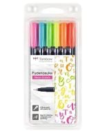 Flamastry brush pen Fudenosuke 6 kolorów