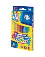 Flamastry okrągłe z brokatem 6 kolorów ASTRA