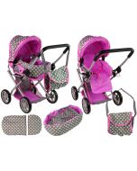 Wózek dla lalek spacerówka 2w1 szaro różowy