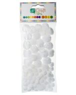 Pompony akryl/opal białe 85szt mix
