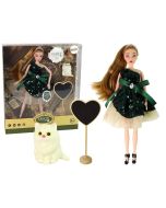 Lalka Emily drewniane serce, biały kotek