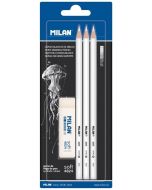Ołówek biały węgiel 3szt + gumka MILAN