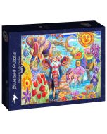 Puzzle 2000 Kolorowe słonie w ogrodzie