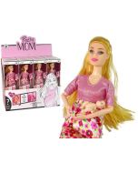 Lalka w ciąży różowa sukienka w kwiaty