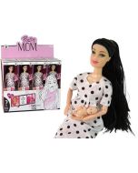 Lalka w ciąży biała sukienka w grochy