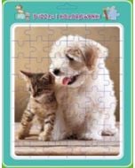 Puzzle w ramce z kolorowanką. Piesek z kotkiem