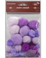 Pompony tonacyjne fioletowe 15-40mm 30szt