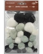 Pompony tonacyjne czarno białe 15-40mm 30szt