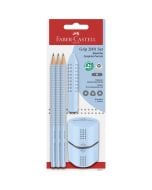 Ołówek 3szt + gumka + temperówka Grip błękitny