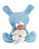 Lalka winylowa bobas Bimbo z niebieską podusią35cm