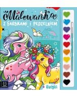 Malowanka z farbkami i pędzelkiem. Kucyki