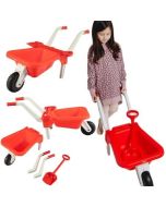 Taczka czerwona z łopatą