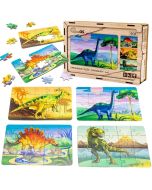 Puzzle drewniane 4w1 dinozaury