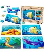 Puzzle drewniane 4w1 zwierzęta morskie