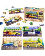 Puzzle drewniane 4w1 pojazdy