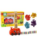 Auto czerwony dinozaur na baterie układające domin