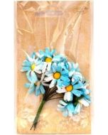 Margerytki materiałowe niebiesko-białe 2cm 12szt