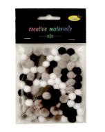 Pompony akrylowe biało-szaro-czarne 10mm 100szt