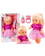 Lalka w różowej sukience siusiająca butelka dźwięk