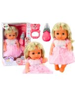 Lalka w jasno-różowej sukience siusiająca butelka