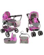 Wózek dla lalek 2w1 z torbą rózowy w gwiazdki