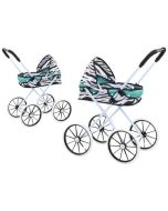 Wózek dla lalek duże koła składany zebra turkusowy