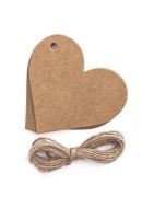 Zawieszki kraft ze sznurkiem serce 12szt