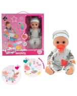 Lalka Tosia z wanienką w szaro-niebieskim ubranku