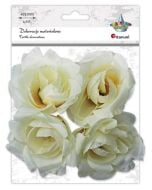 Materiałowe róże 3D 75mm białe na druciku 4szt