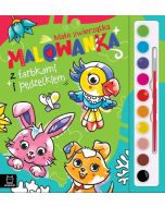 Malowanka z farbkami i pędzelkiem. Małe zwierzątka