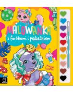 Malowanka z farbkami i pędzelkiem. Pieski i kotki