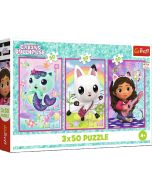 Puzzle 3x50 Poznajcie Gabby i kotki TREFL