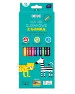 Kredki ołówkowe z gumką 12 kolorów BEBE Kids