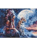 Diamentowa mozaika - Dziewczyna i lampart 40x50cm