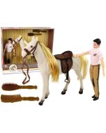 Lalka z białym koniem + akcesoria