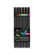 Markery Brush z cienkopisem 6 kolorów KIDEA