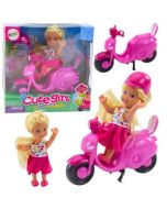 Zestaw mini lalka skuter kask różowy