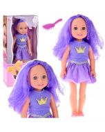 Lalka w sukience z koroną długie włosy fiolet 38cm