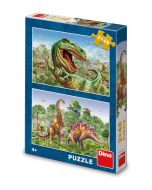 Puzzle 2x48 Walczące Dinozaury