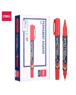 Marker permanentny dwustron. czerwony (12szt) DELI