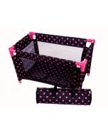 Łóżeczko-kojec dla lalek czarny w różowe groszki