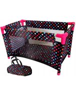 Łóżeczko-kojec dla lalek czarny w białe groszki