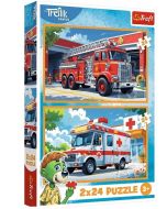 Puzzle 2x24 Wóz strażacki i karetka TREFL