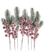 Szronione gałązki dekoracyjne z owocami 26cm 10szt